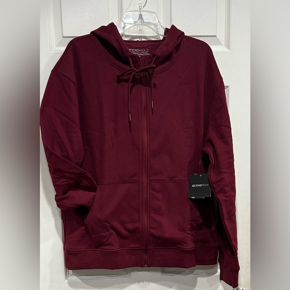 Beyond Yoga Men's Medium Every Body Zip Front Hoodie Sweatshirt Maroon NWT